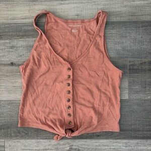 American Eagle Outfitters Coral Button-Front Tank Top